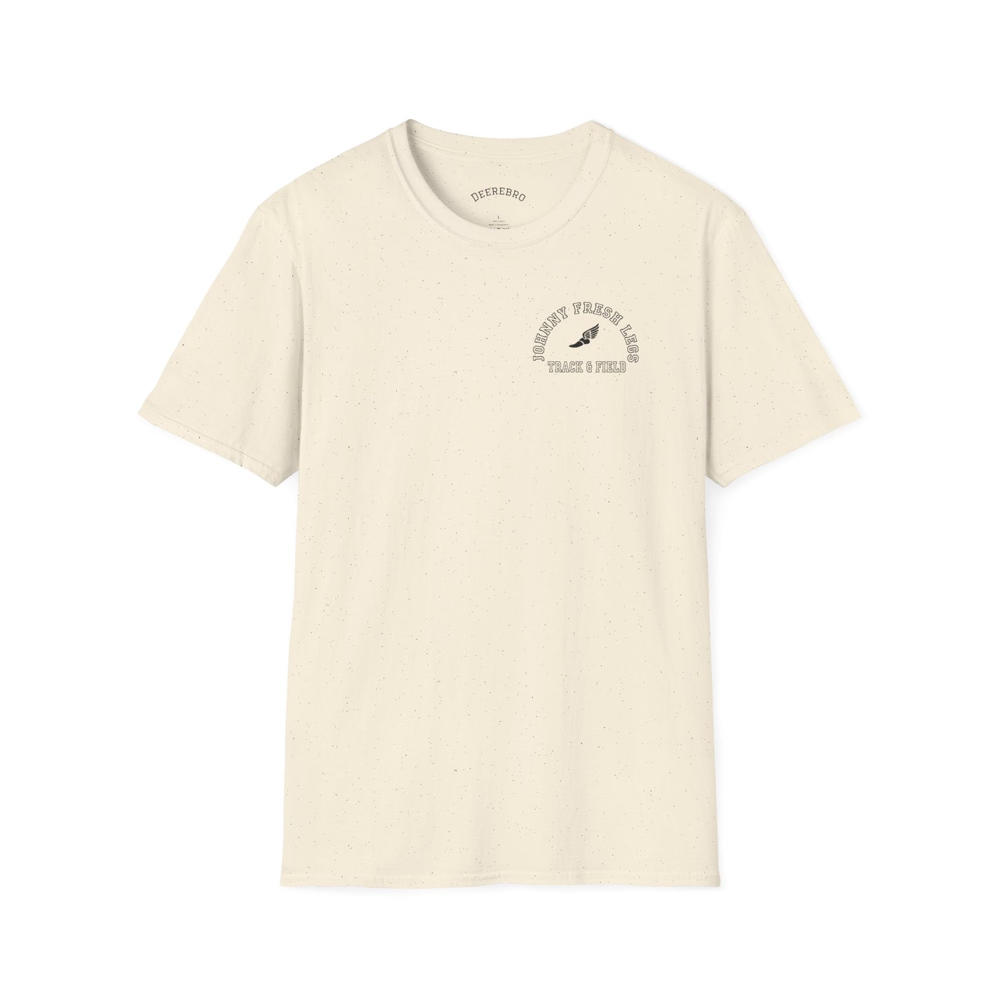 Track & Field T-Shirt — “Johnny Fresh Legs” Retro Winged Shoe Athletic Tee