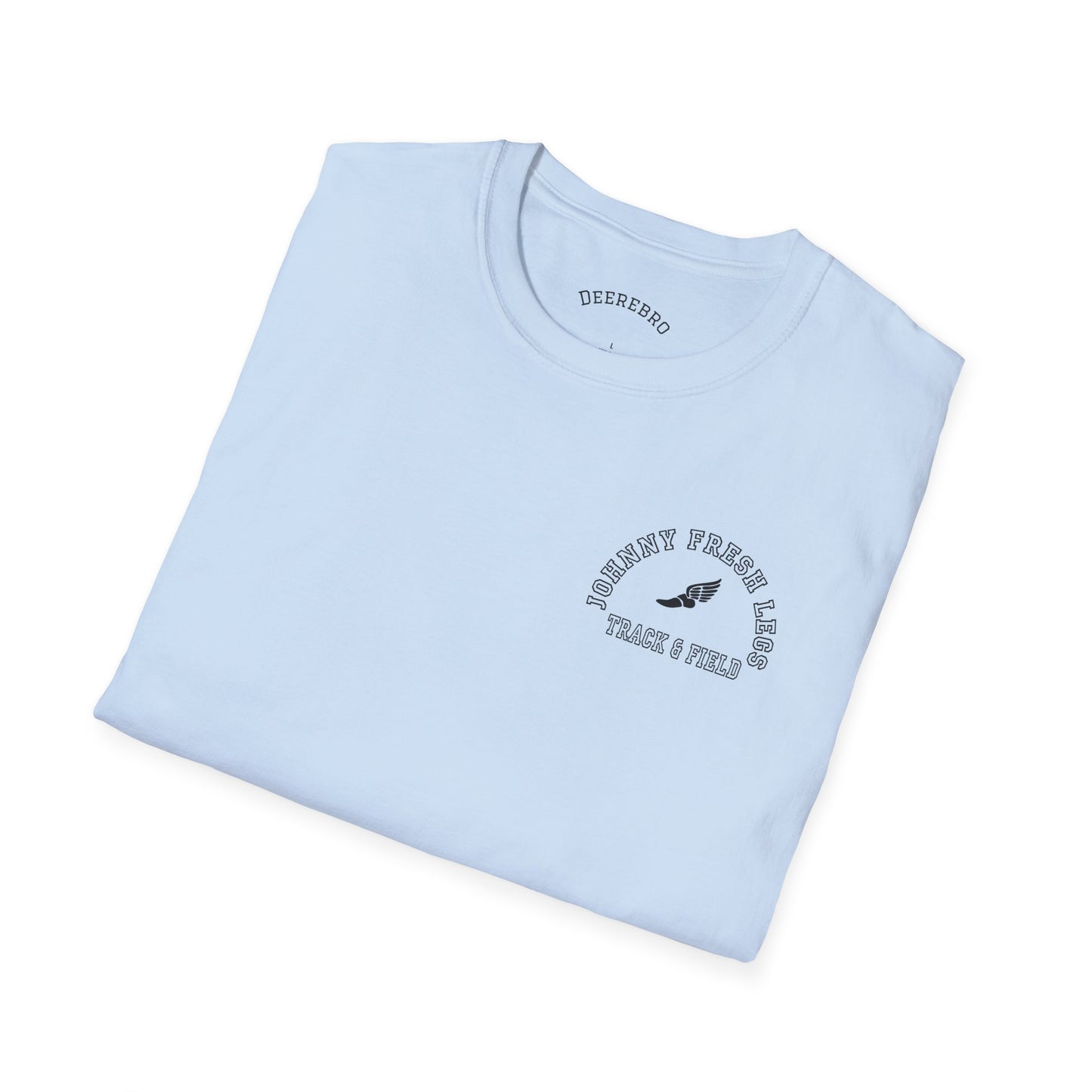 Track & Field T-Shirt — “Johnny Fresh Legs” Retro Winged Shoe Athletic Tee