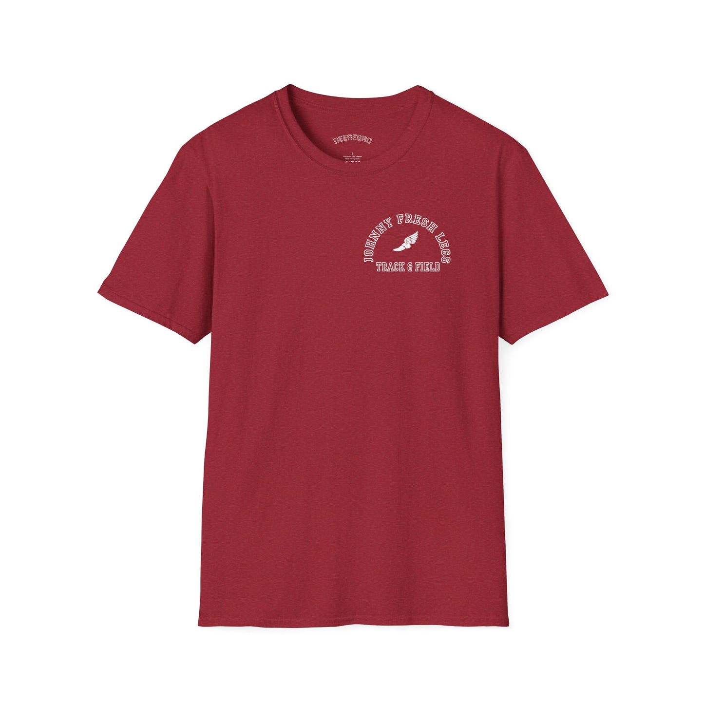 Track & Field T-Shirt — "Johnny Fresh Legs" Vintage Winged Shoe Design