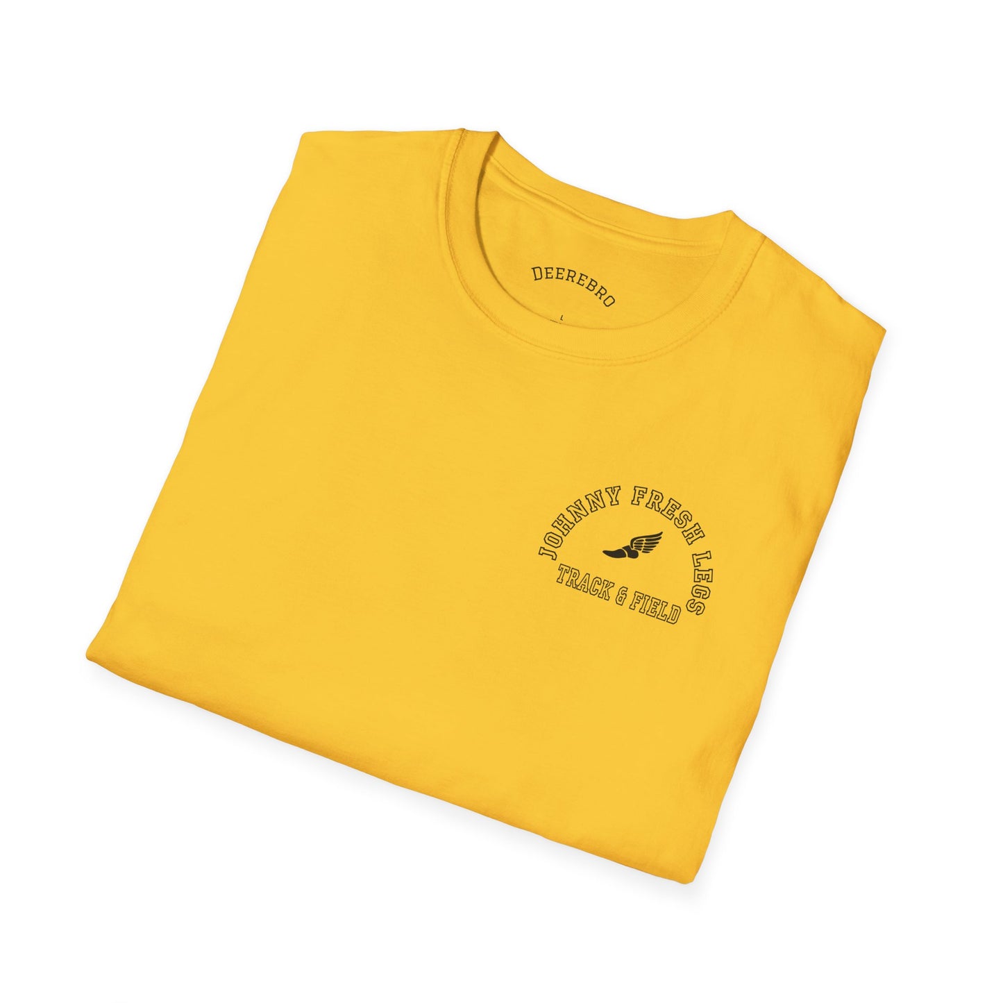 Track & Field T-Shirt — “Johnny Fresh Legs” Retro Winged Shoe Athletic Tee