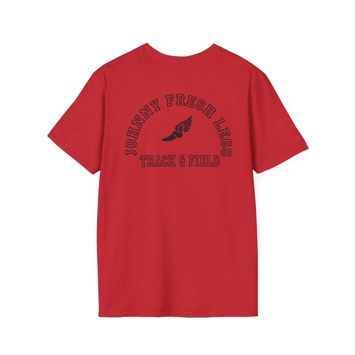 Track & Field T-Shirt — “Johnny Fresh Legs” Retro Winged Shoe Athletic Tee