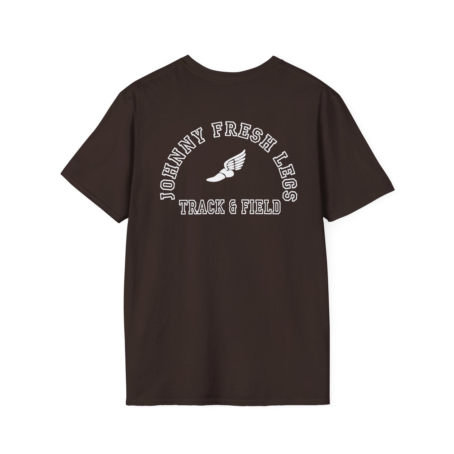 Track & Field T-Shirt — "Johnny Fresh Legs" Vintage Winged Shoe Design