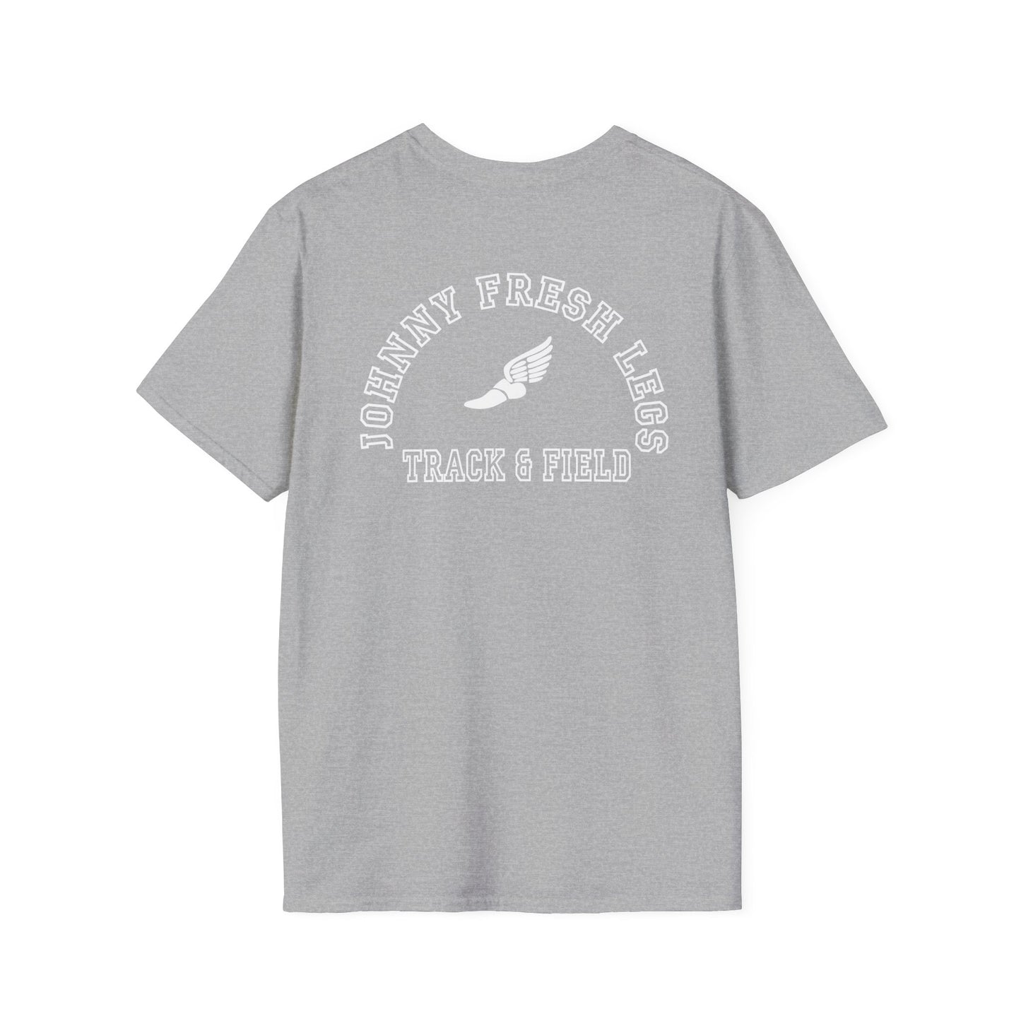 Track & Field T-Shirt — "Johnny Fresh Legs" Vintage Winged Shoe Design