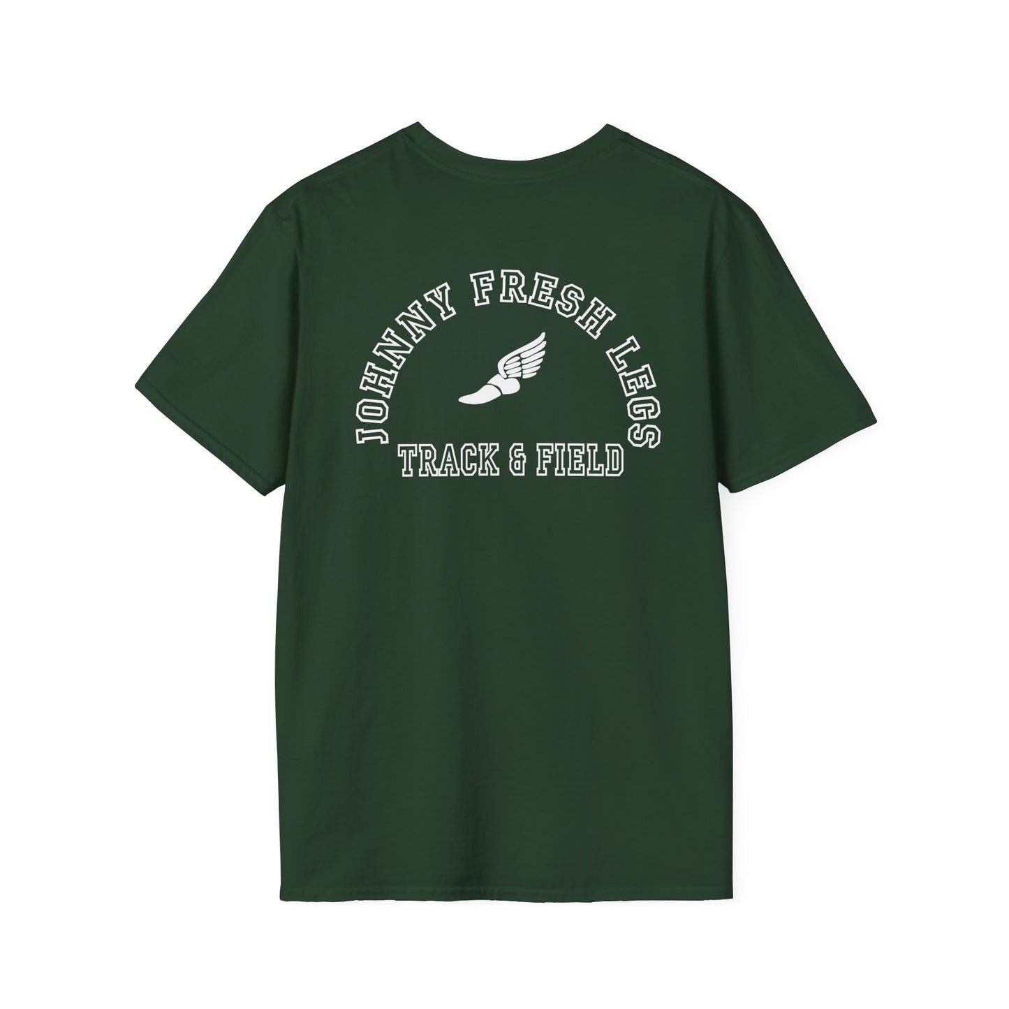 Track & Field T-Shirt — "Johnny Fresh Legs" Vintage Winged Shoe Design
