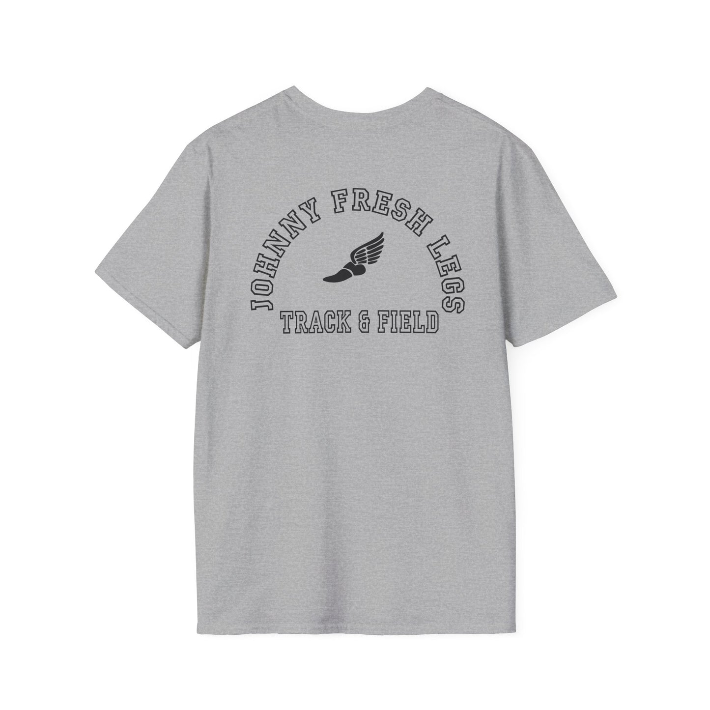 Track & Field T-Shirt — “Johnny Fresh Legs” Retro Winged Shoe Athletic Tee