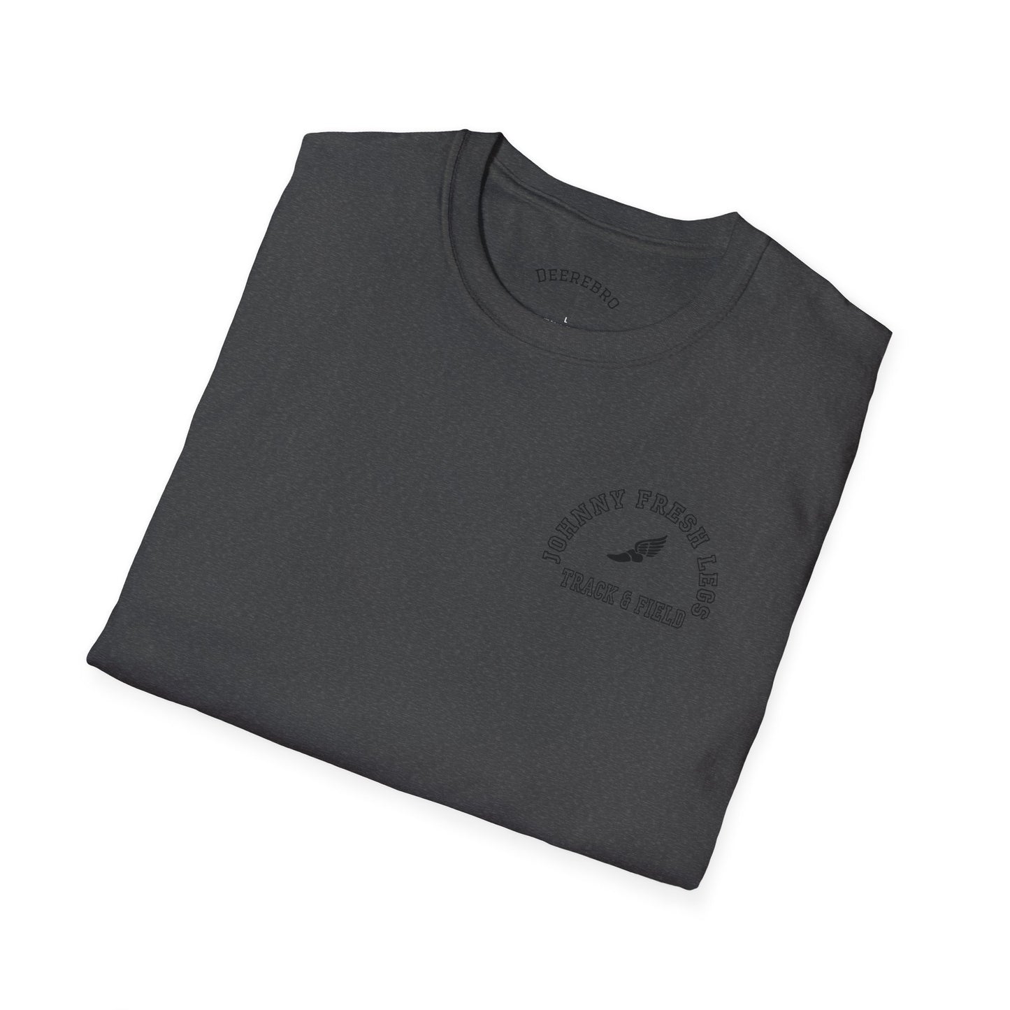 Track & Field T-Shirt — “Johnny Fresh Legs” Retro Winged Shoe Athletic Tee