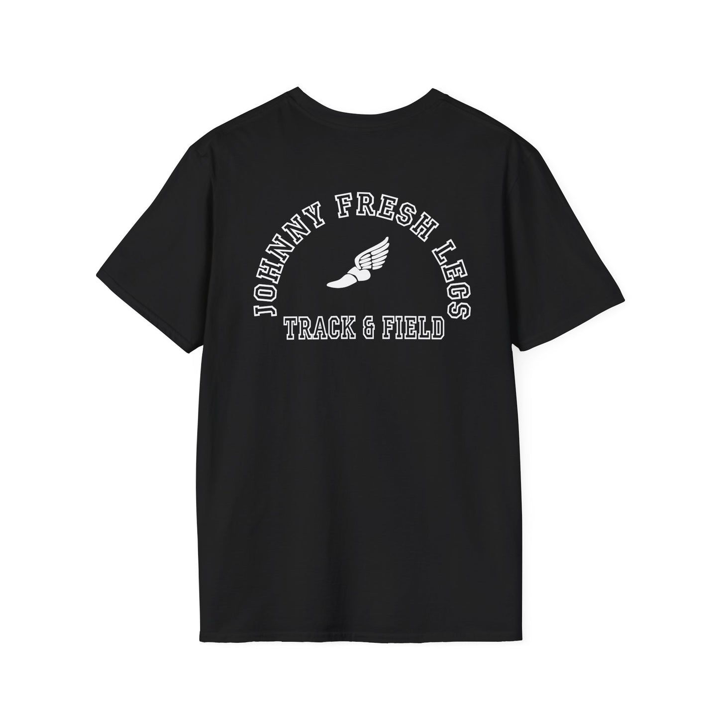 Track & Field T-Shirt — "Johnny Fresh Legs" Vintage Winged Shoe Design