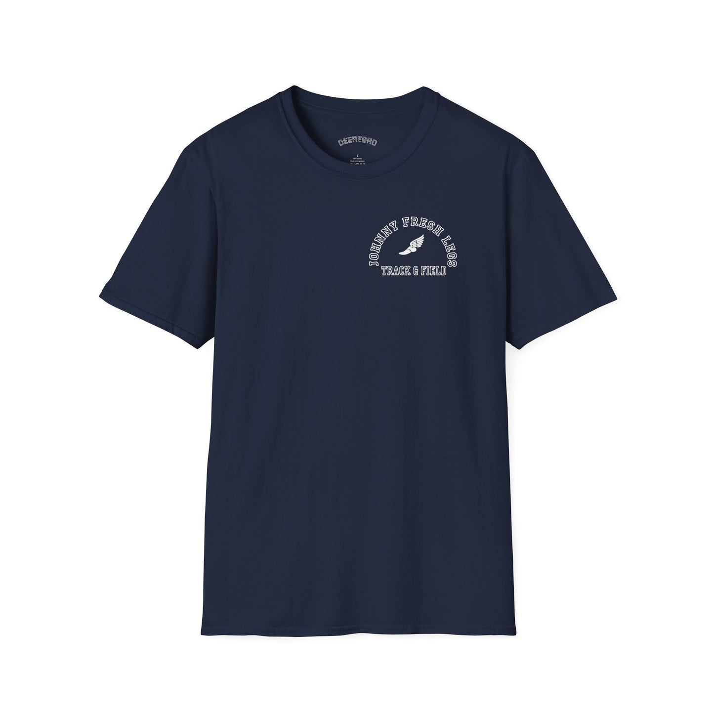 Track & Field T-Shirt — "Johnny Fresh Legs" Vintage Winged Shoe Design