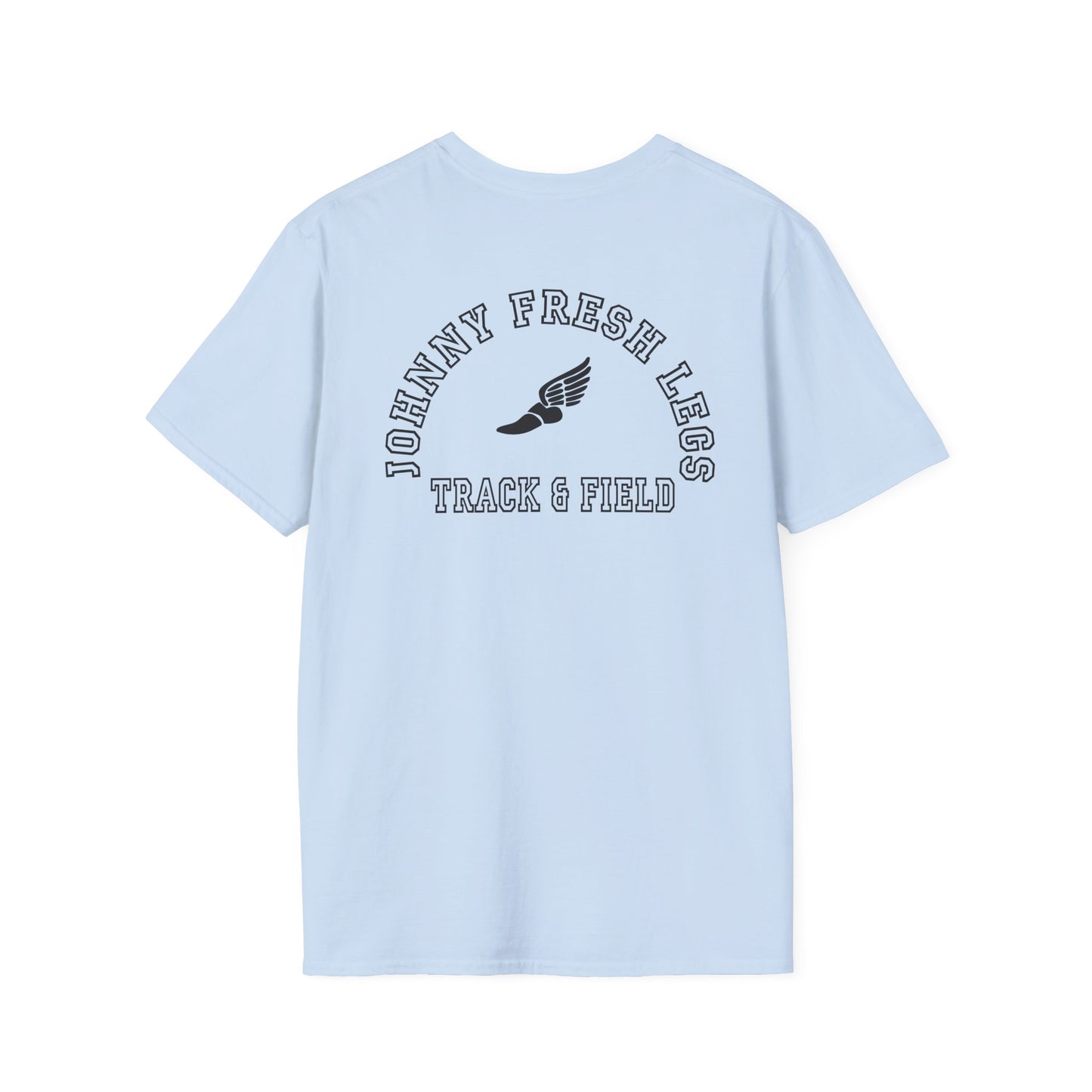 Track & Field T-Shirt — “Johnny Fresh Legs” Retro Winged Shoe Athletic Tee