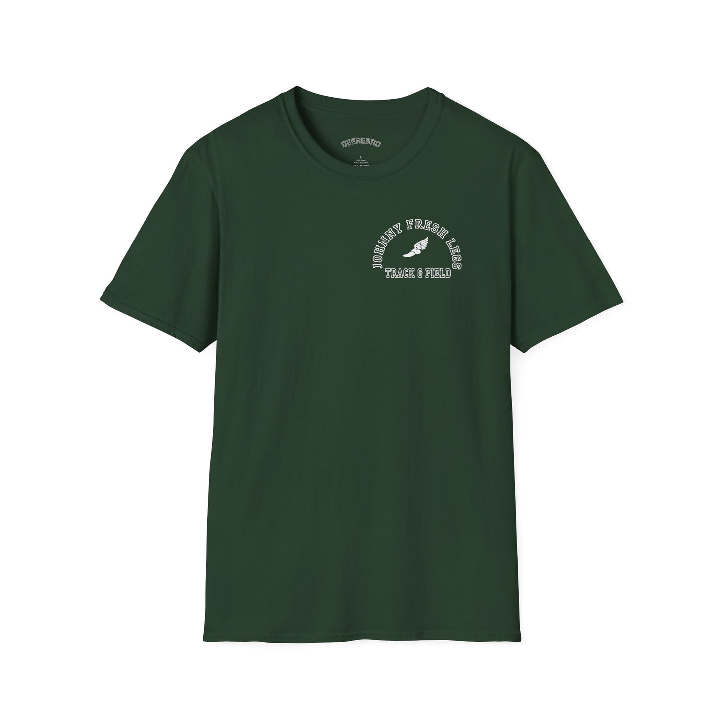 Track & Field T-Shirt — "Johnny Fresh Legs" Vintage Winged Shoe Design