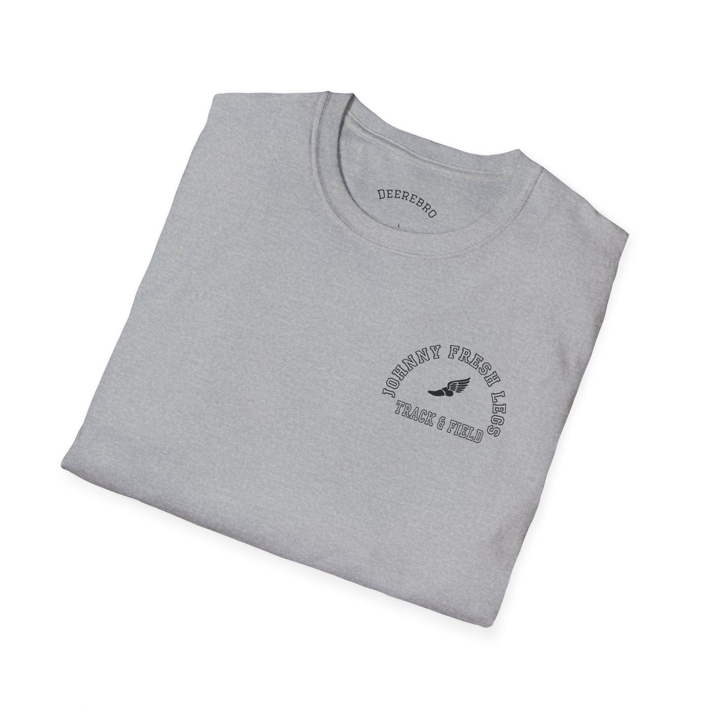 Track & Field T-Shirt — “Johnny Fresh Legs” Retro Winged Shoe Athletic Tee