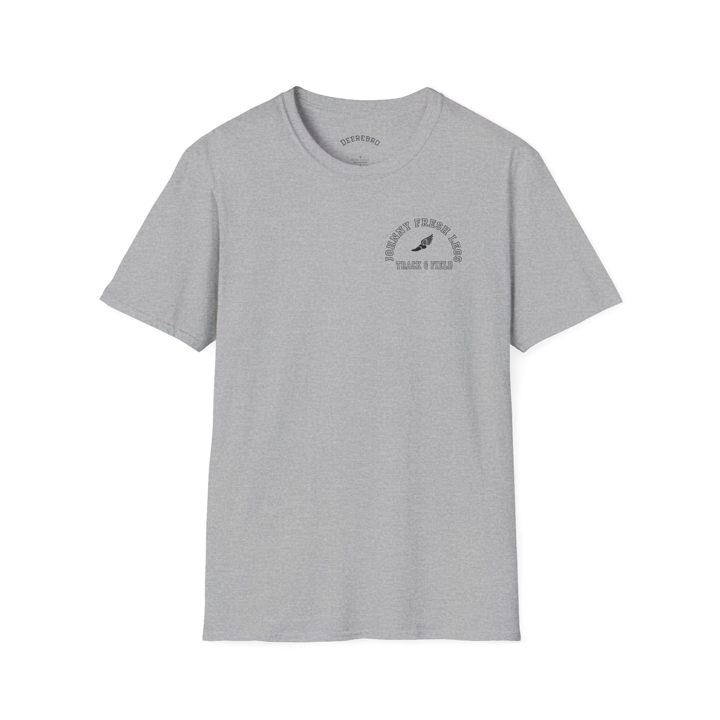 Track & Field T-Shirt — “Johnny Fresh Legs” Retro Winged Shoe Athletic Tee