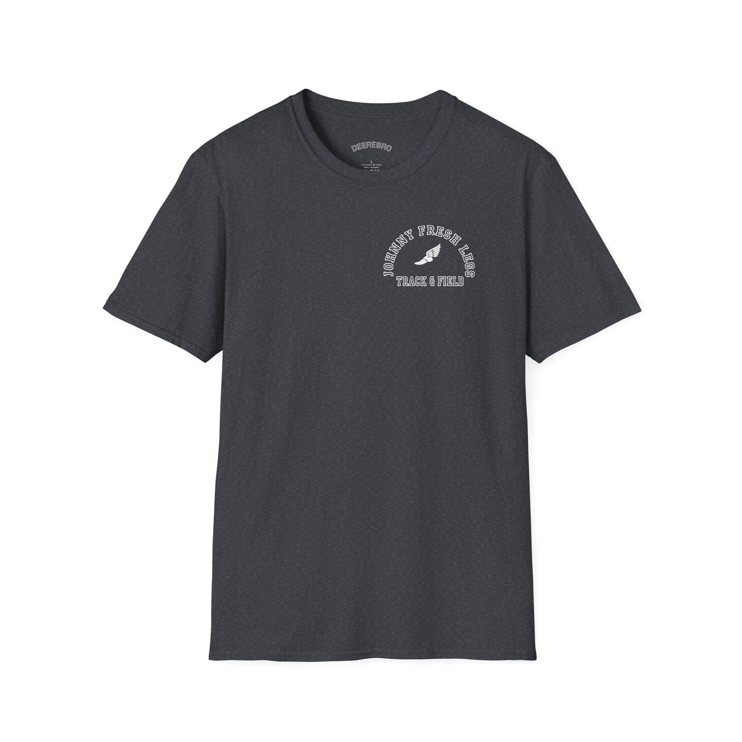 Track & Field T-Shirt — "Johnny Fresh Legs" Vintage Winged Shoe Design