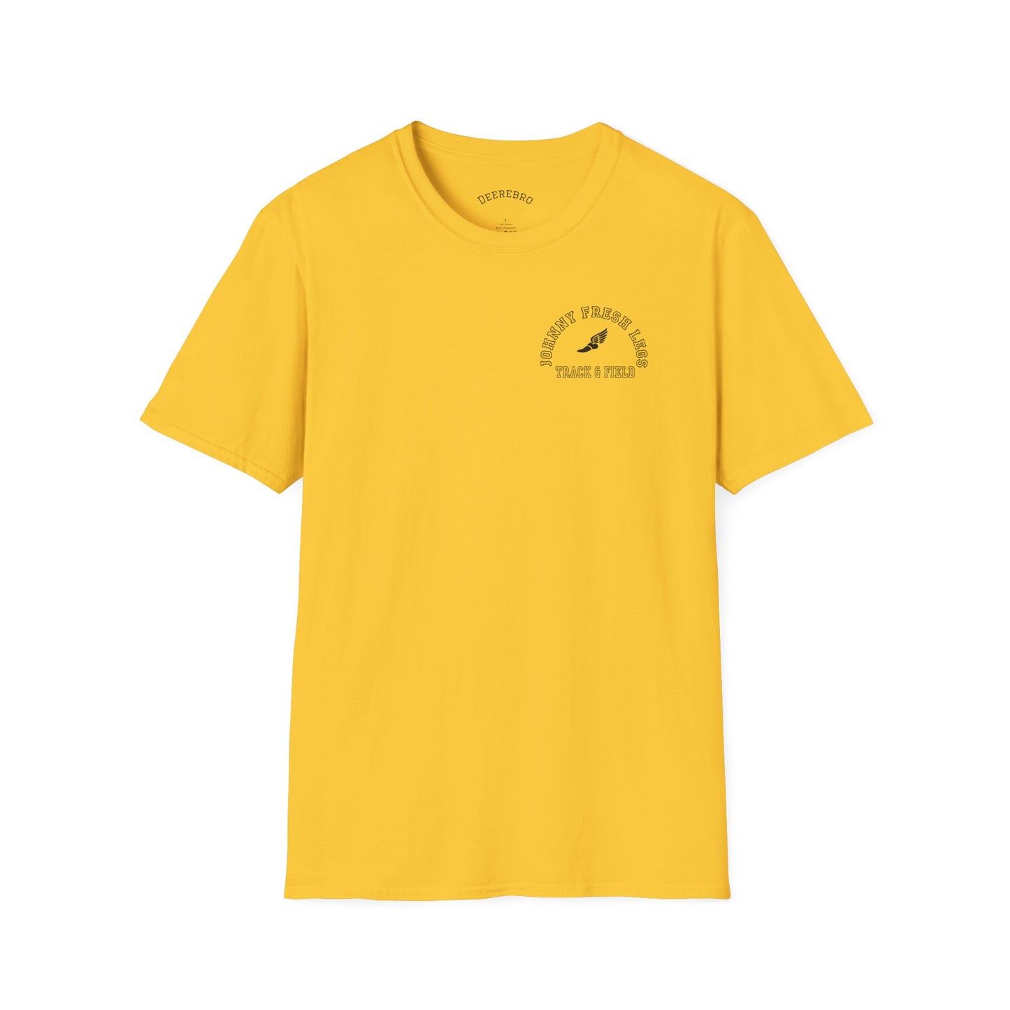 Track & Field T-Shirt — “Johnny Fresh Legs” Retro Winged Shoe Athletic Tee