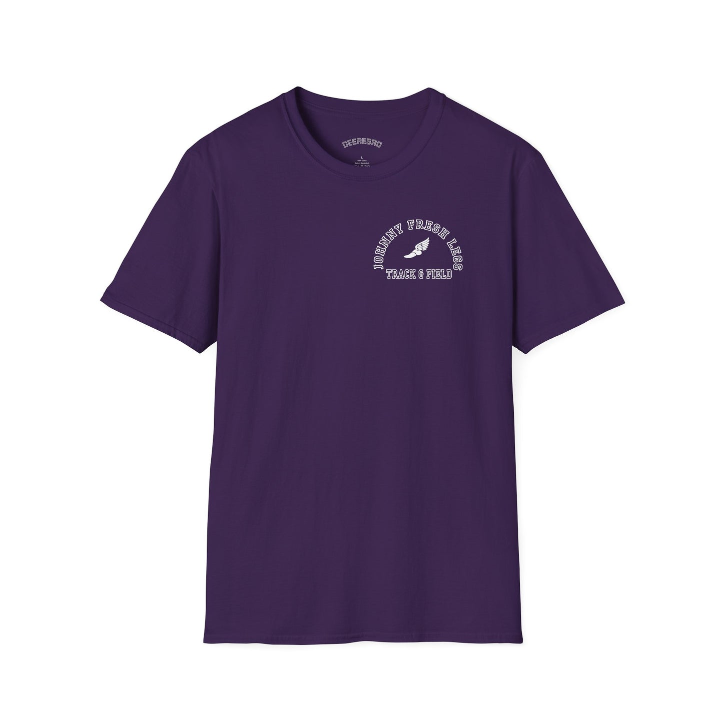 Track & Field T-Shirt — "Johnny Fresh Legs" Vintage Winged Shoe Design