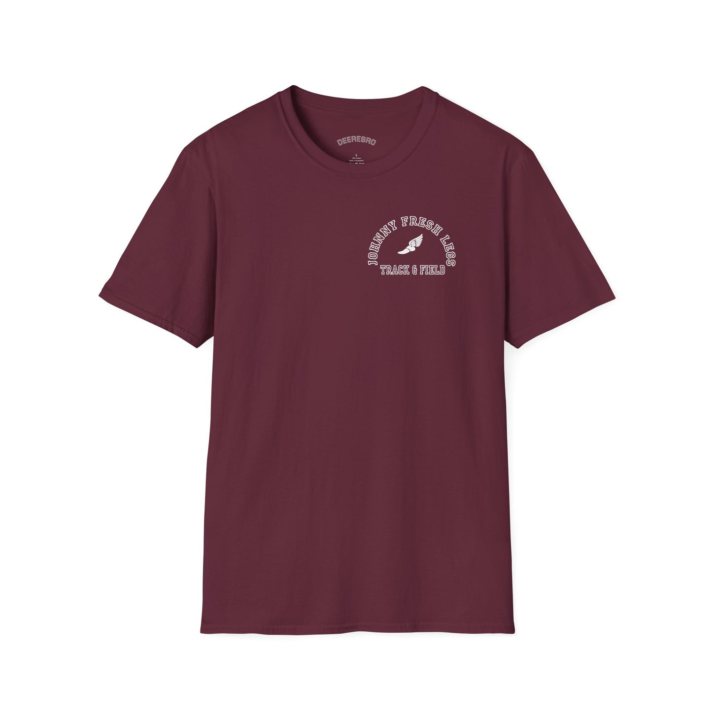 Track & Field T-Shirt — "Johnny Fresh Legs" Vintage Winged Shoe Design