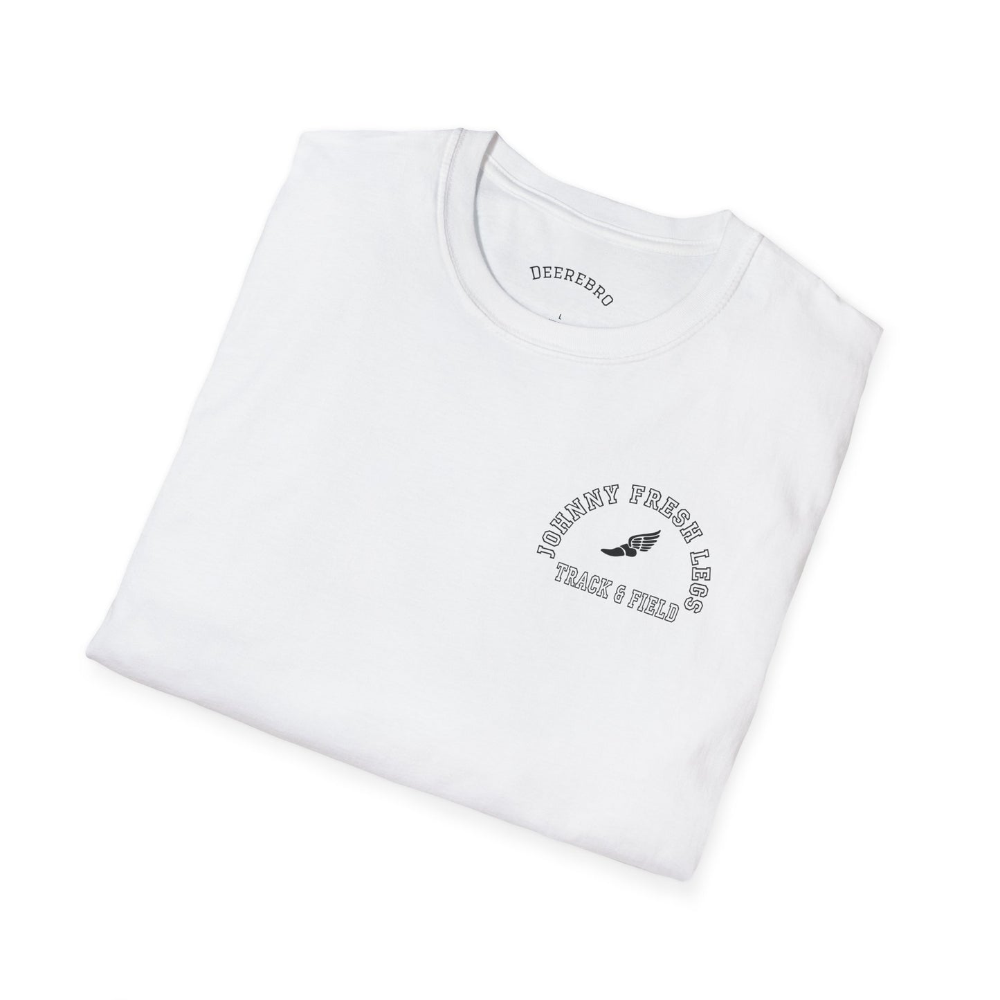 Track & Field T-Shirt — “Johnny Fresh Legs” Retro Winged Shoe Athletic Tee
