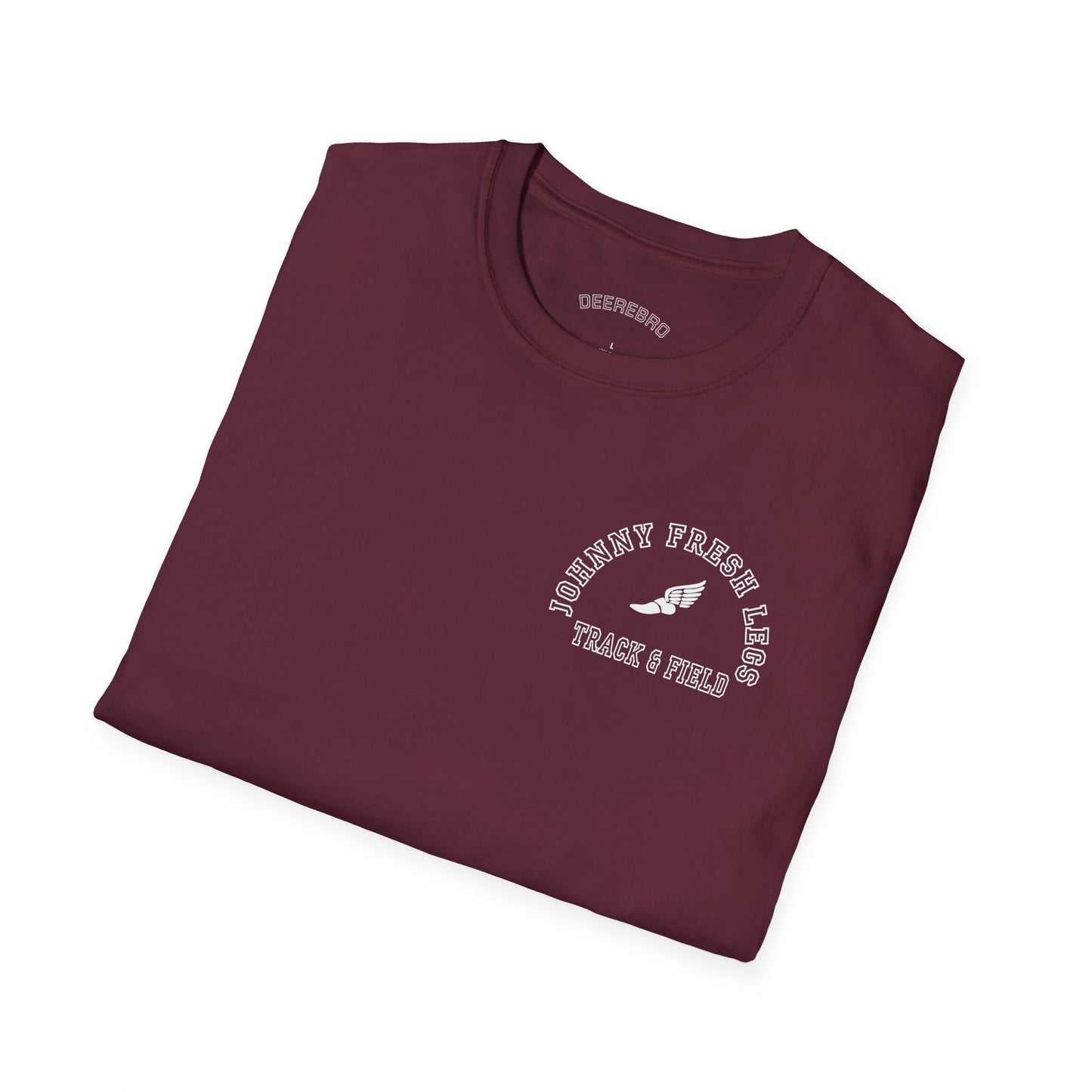 Track & Field T-Shirt — "Johnny Fresh Legs" Vintage Winged Shoe Design