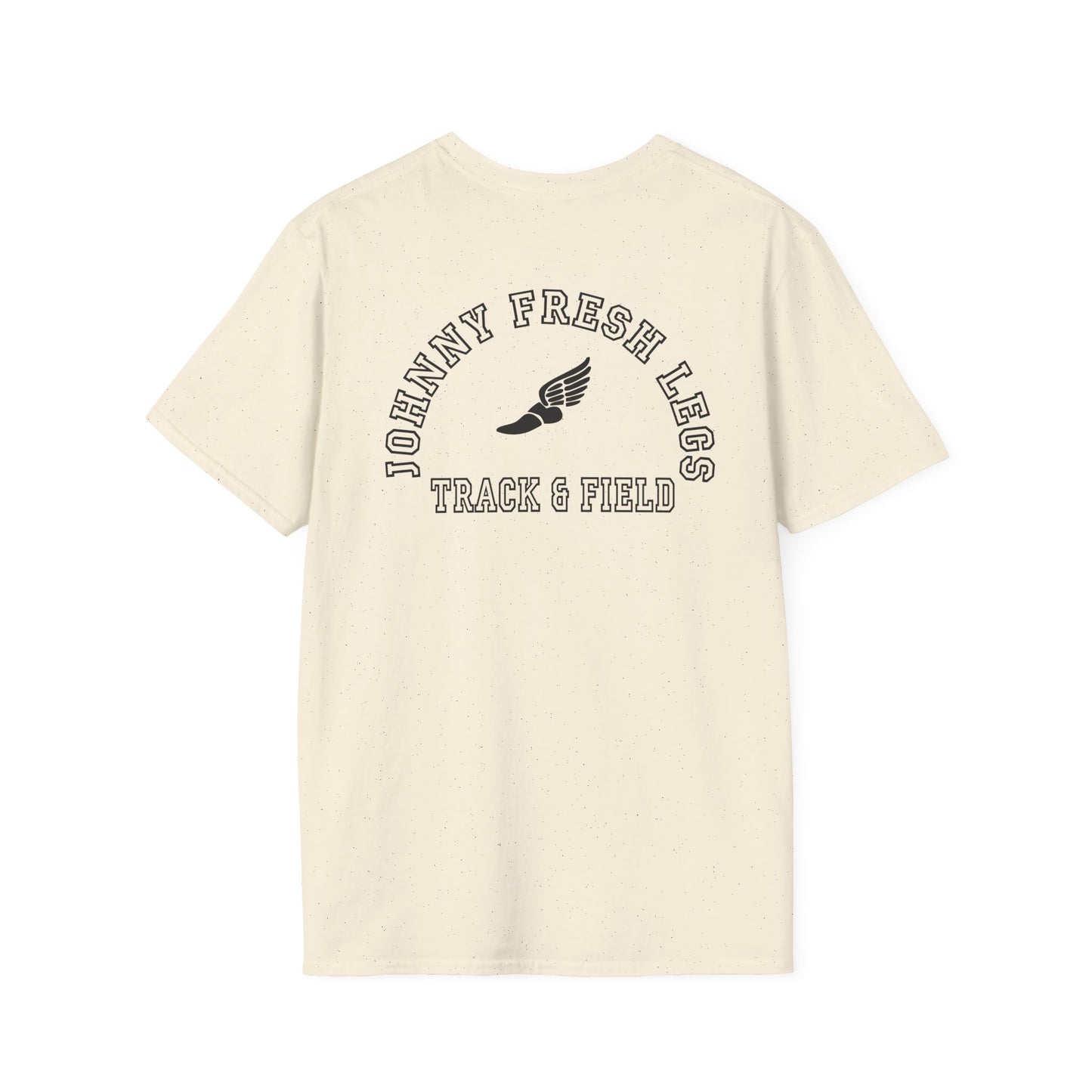 Track & Field T-Shirt — “Johnny Fresh Legs” Retro Winged Shoe Athletic Tee