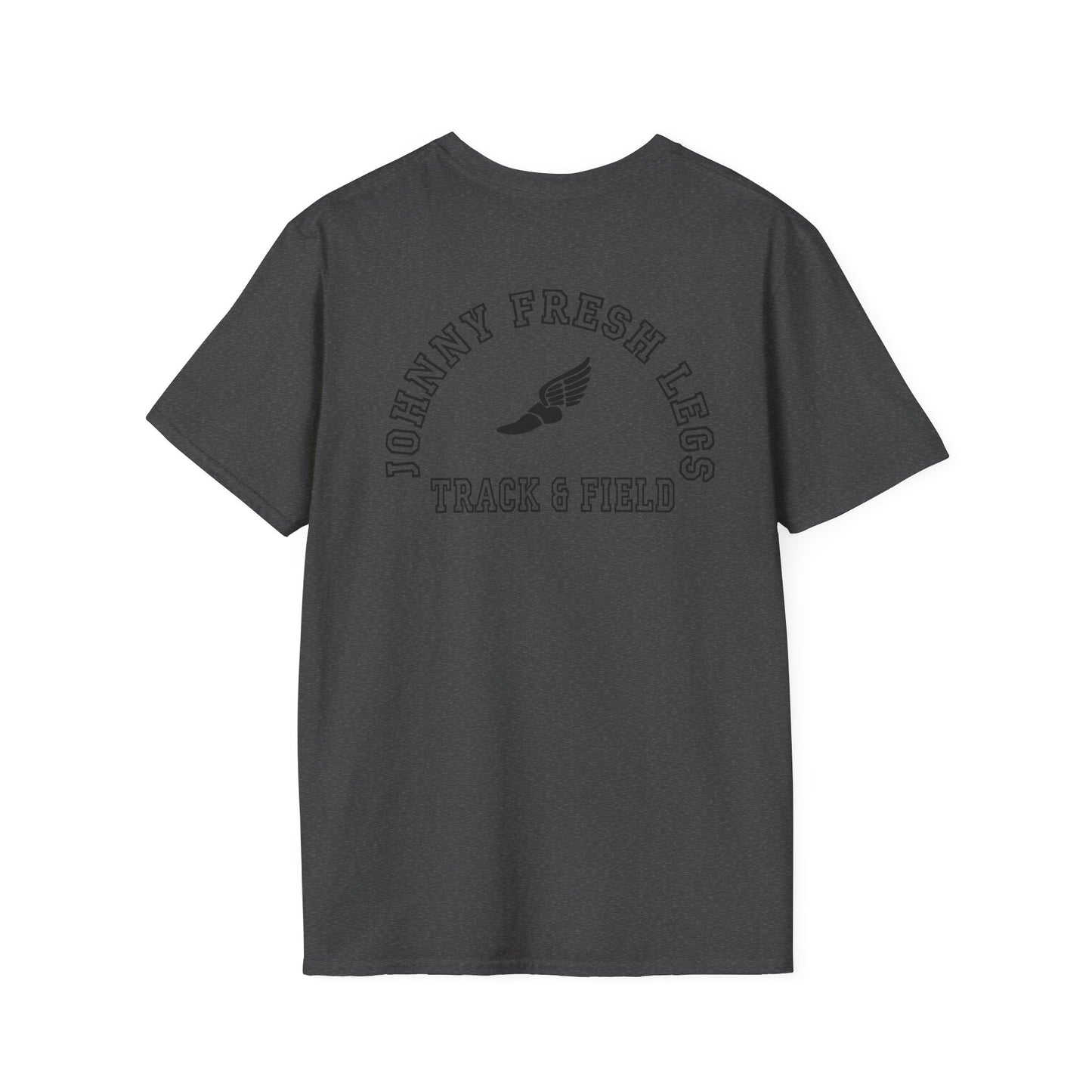Track & Field T-Shirt — “Johnny Fresh Legs” Retro Winged Shoe Athletic Tee