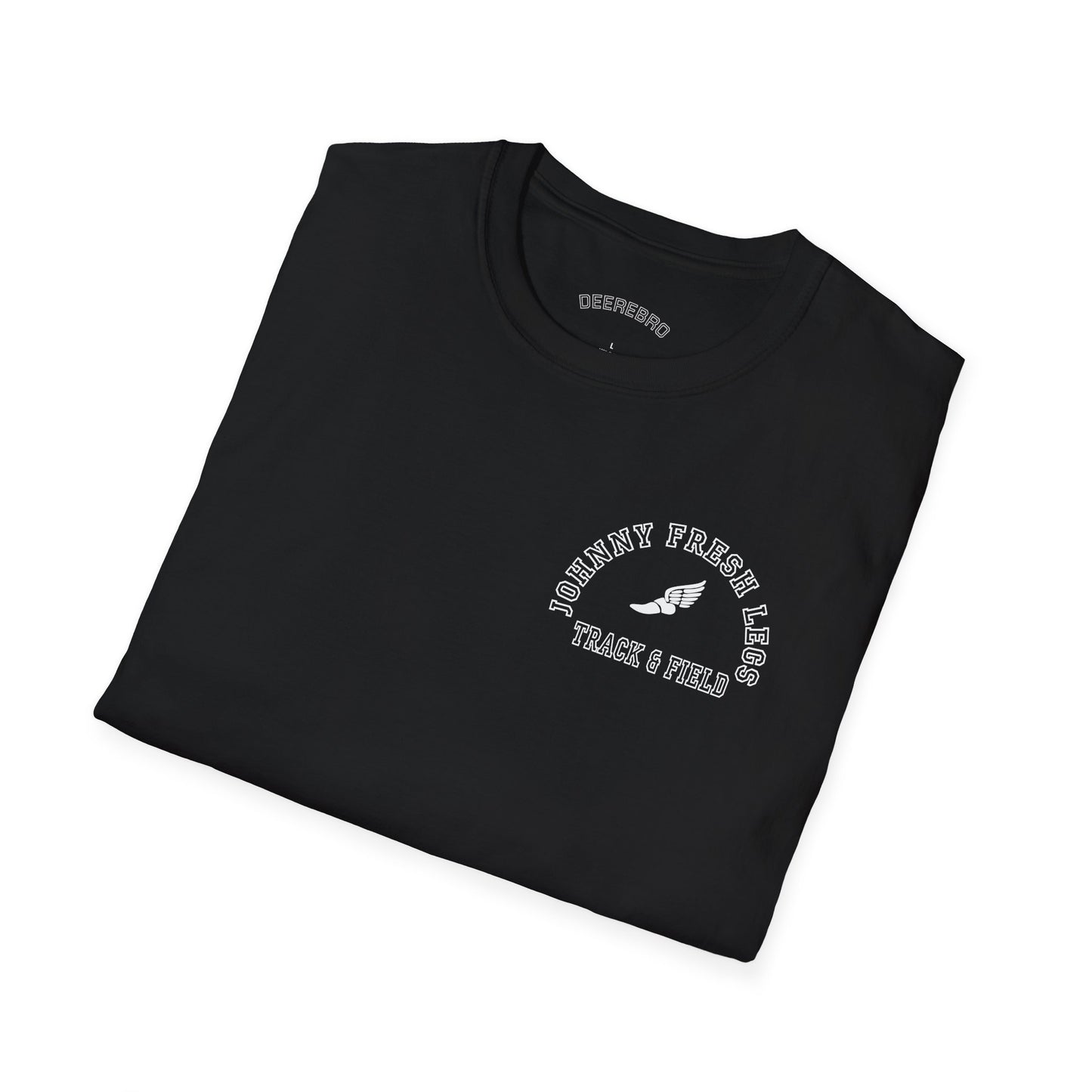 Track & Field T-Shirt — "Johnny Fresh Legs" Vintage Winged Shoe Design