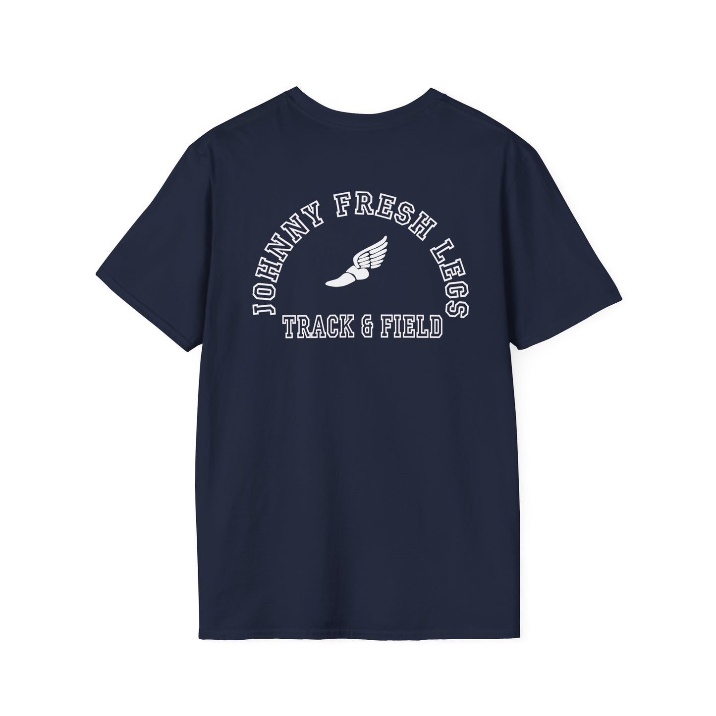 Track & Field T-Shirt — "Johnny Fresh Legs" Vintage Winged Shoe Design