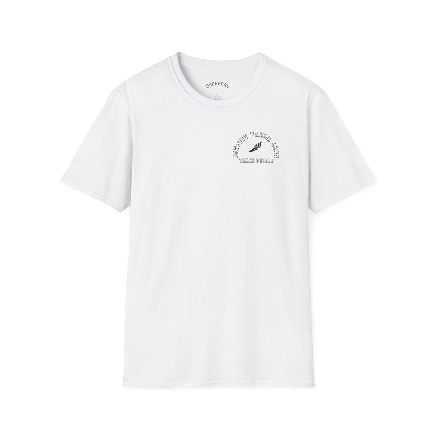 Track & Field T-Shirt — “Johnny Fresh Legs” Retro Winged Shoe Athletic Tee