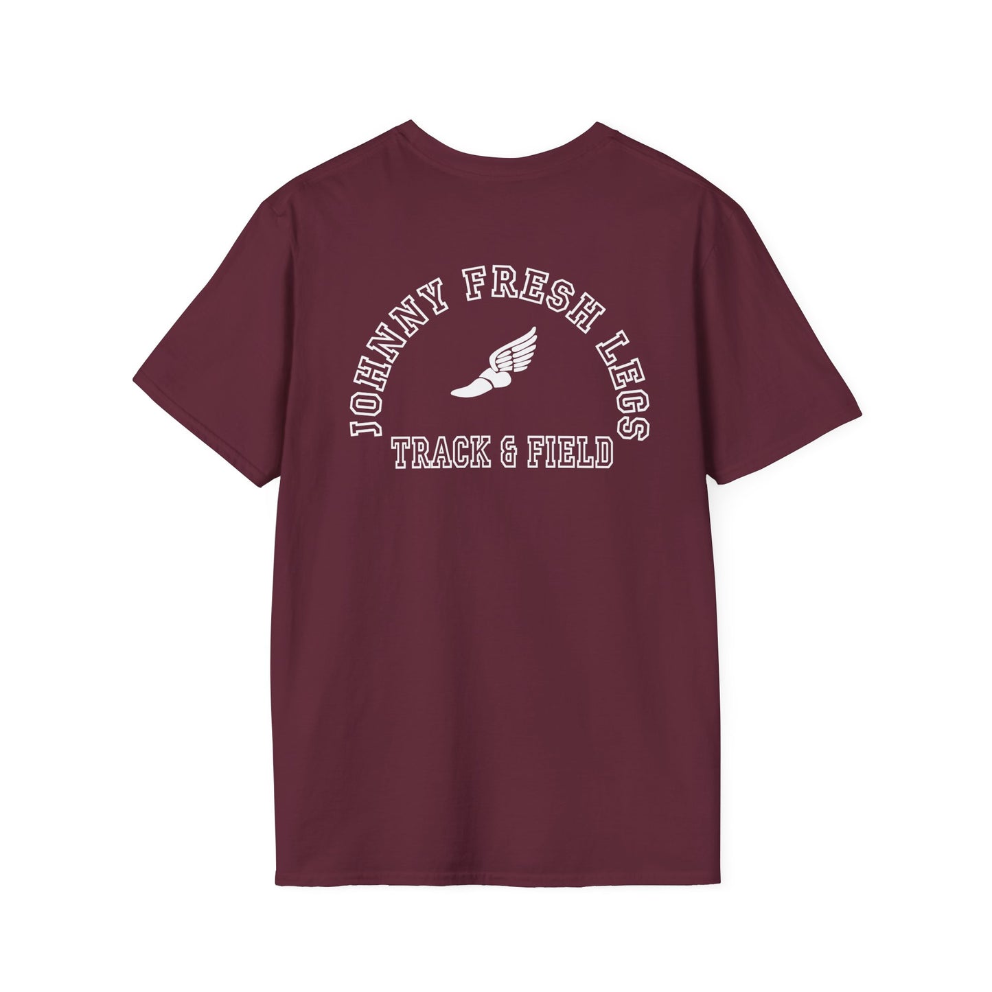 Track & Field T-Shirt — "Johnny Fresh Legs" Vintage Winged Shoe Design