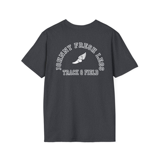 Track & Field T-Shirt — "Johnny Fresh Legs" Vintage Winged Shoe Design