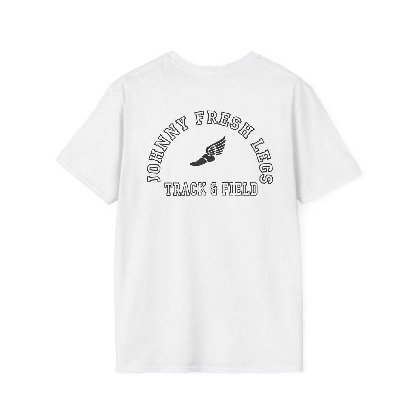 Track & Field T-Shirt — “Johnny Fresh Legs” Retro Winged Shoe Athletic Tee