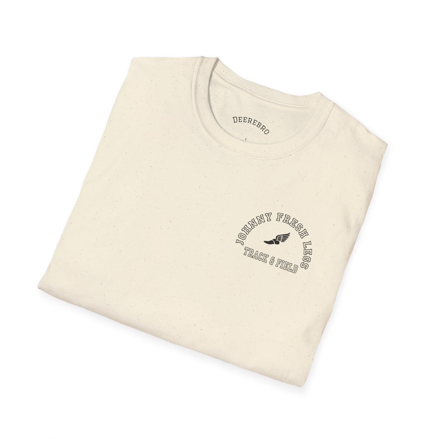 Track & Field T-Shirt — “Johnny Fresh Legs” Retro Winged Shoe Athletic Tee