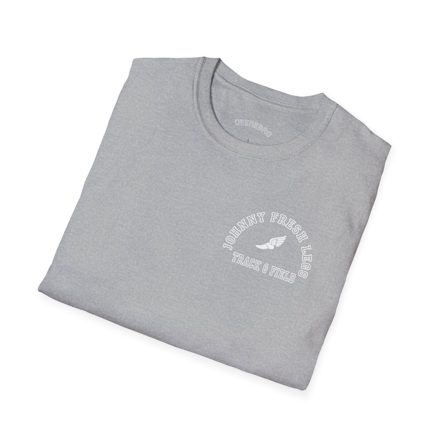 Track & Field T-Shirt — "Johnny Fresh Legs" Vintage Winged Shoe Design