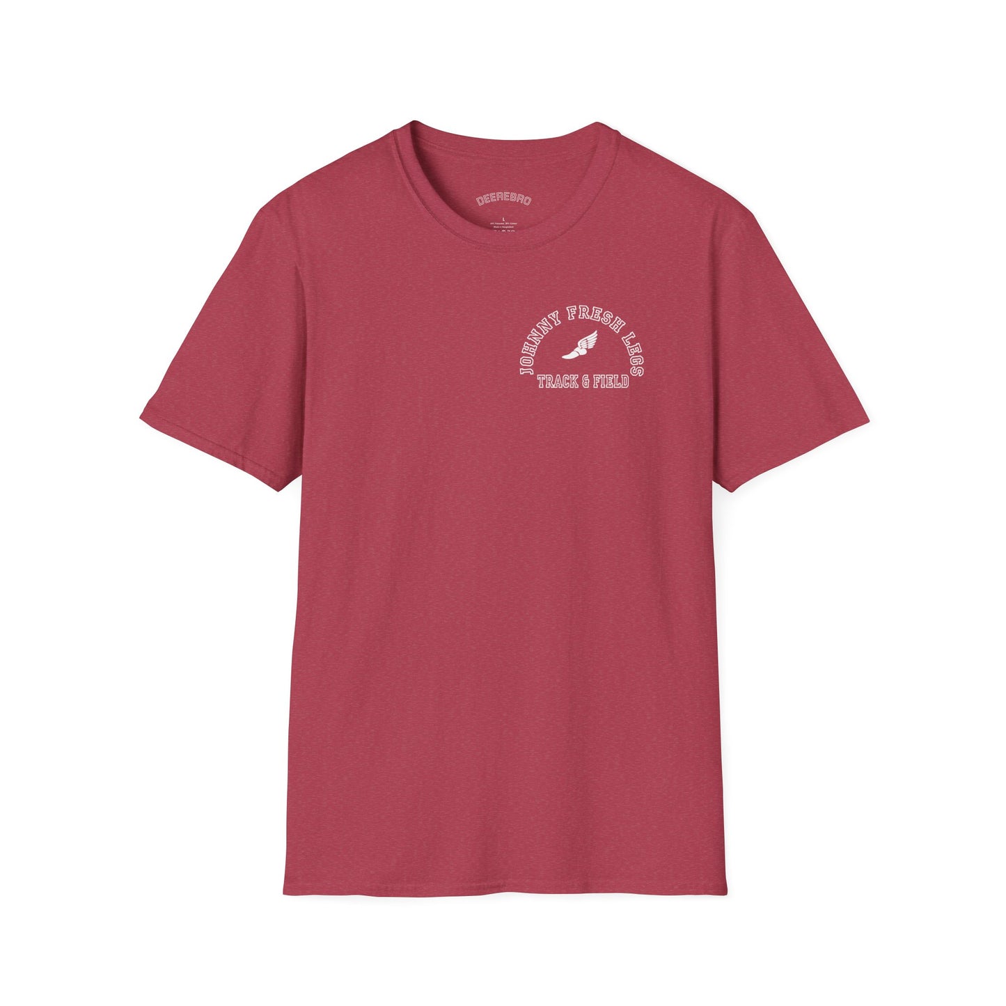 Track & Field T-Shirt — "Johnny Fresh Legs" Vintage Winged Shoe Design