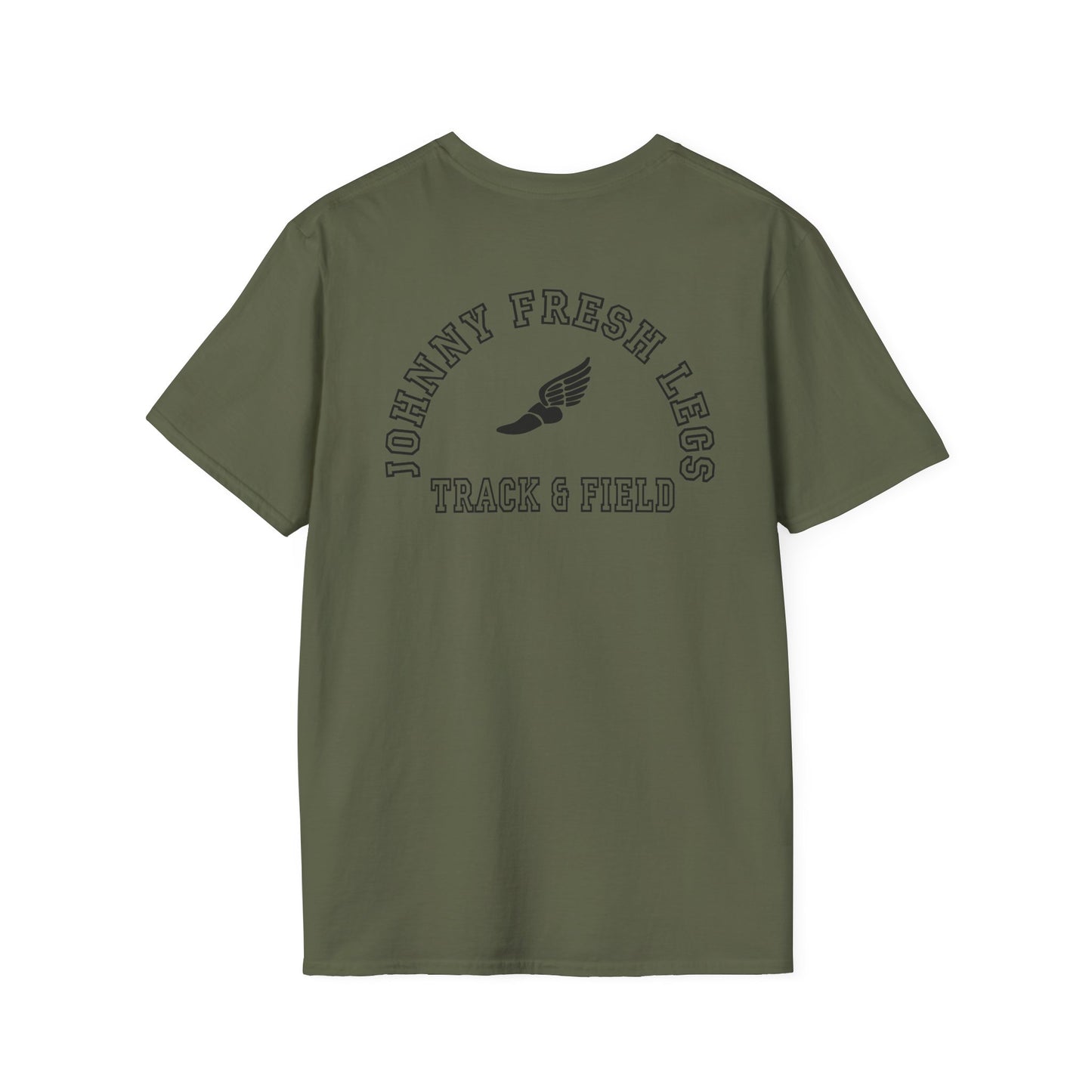 Track & Field T-Shirt — “Johnny Fresh Legs” Retro Winged Shoe Athletic Tee