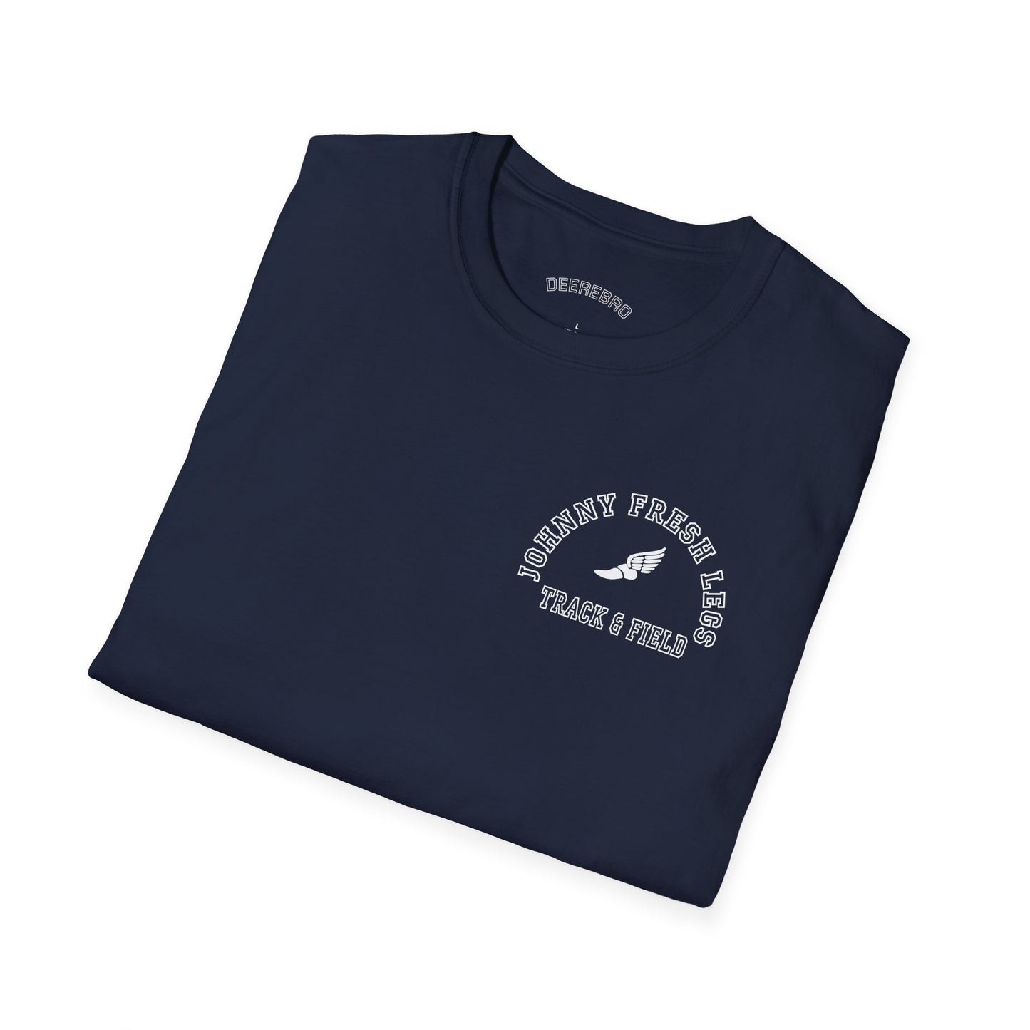 Track & Field T-Shirt — "Johnny Fresh Legs" Vintage Winged Shoe Design