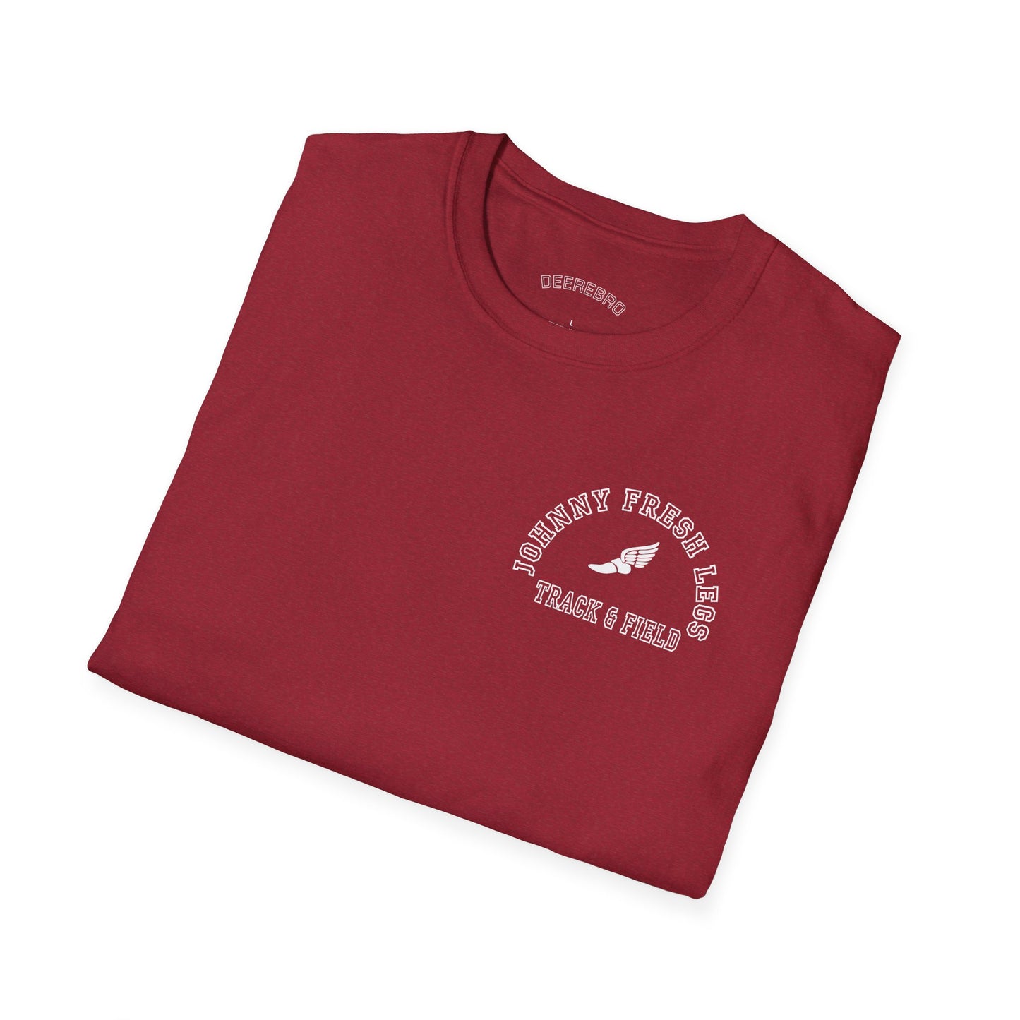 Track & Field T-Shirt — "Johnny Fresh Legs" Vintage Winged Shoe Design