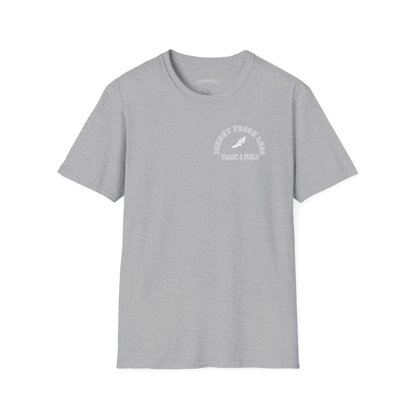 Track & Field T-Shirt — "Johnny Fresh Legs" Vintage Winged Shoe Design