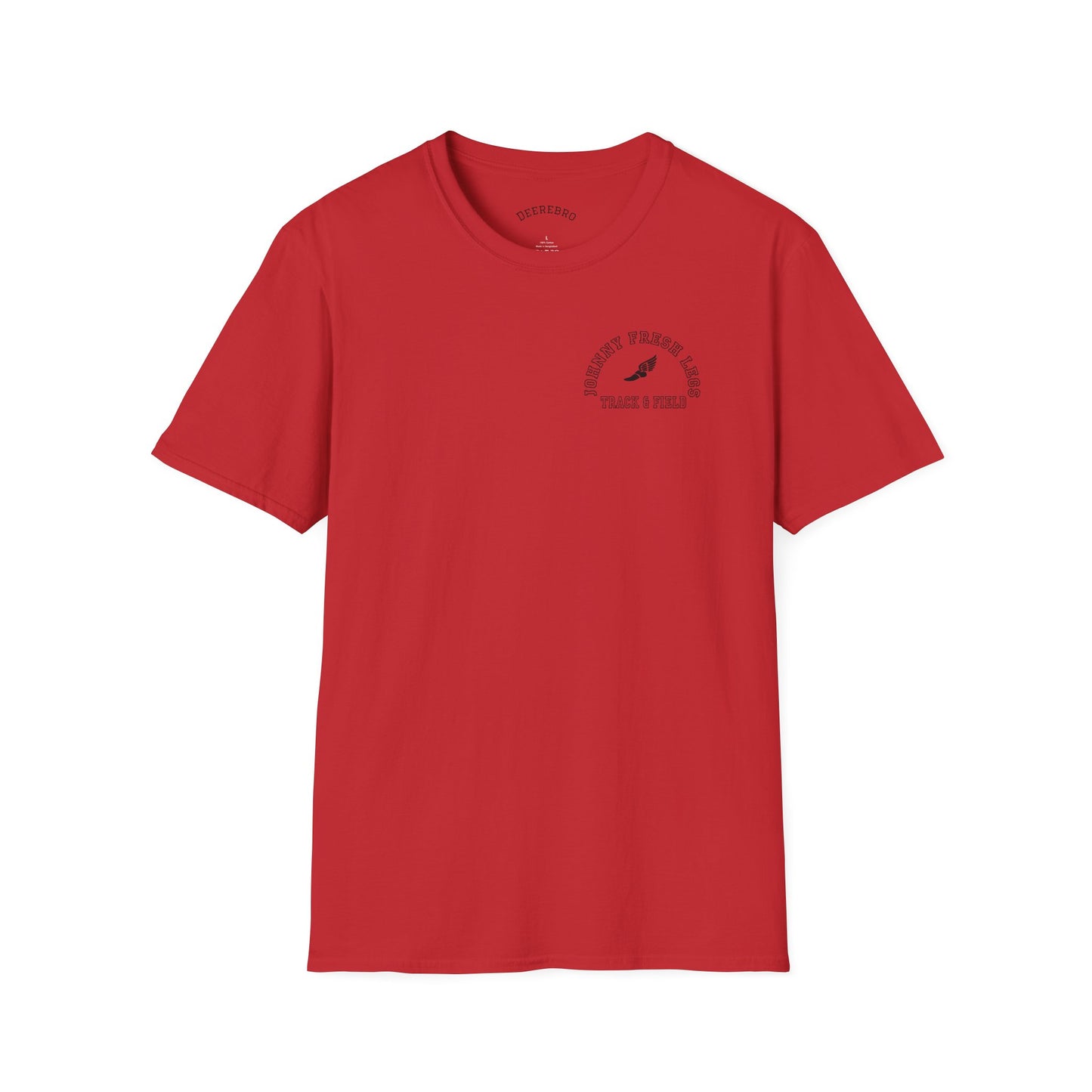 Track & Field T-Shirt — “Johnny Fresh Legs” Retro Winged Shoe Athletic Tee