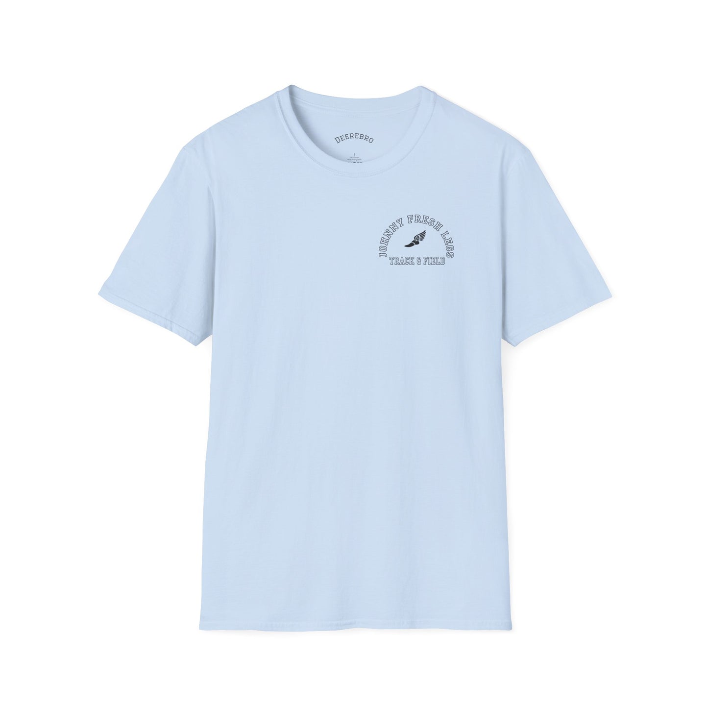 Track & Field T-Shirt — “Johnny Fresh Legs” Retro Winged Shoe Athletic Tee